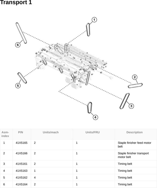Assembly 114: Transport 1 parts diagram - Lexmark CX833 CX961 CX962 CX963 XC8355 XC9635 XC9645 XC9655 Parts