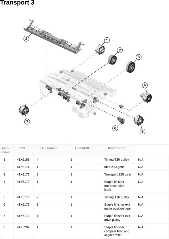 Assembly 116: Transport 3 parts diagram - Lexmark CX833 CX961 CX962 CX963 XC8355 XC9635 XC9645 XC9655 Parts