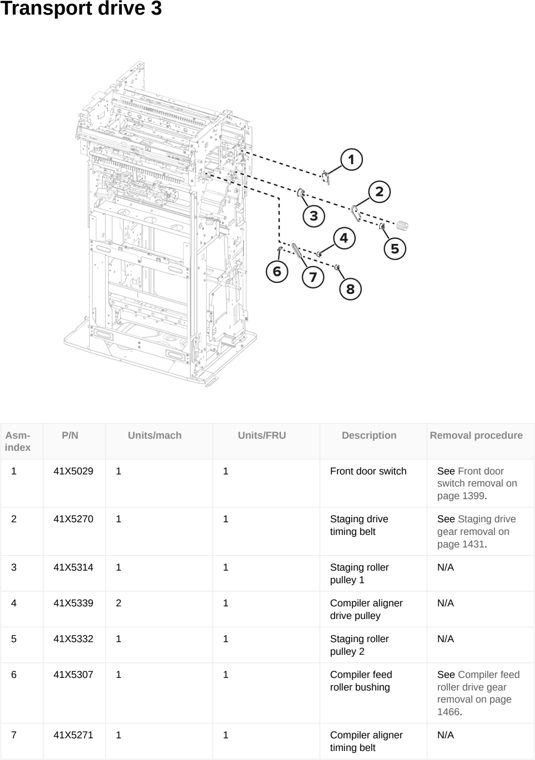 Assembly 123: Transport drive 3 parts diagram - Lexmark CX833 CX961 CX962 CX963 XC8355 XC9635 XC9645 XC9655 Parts