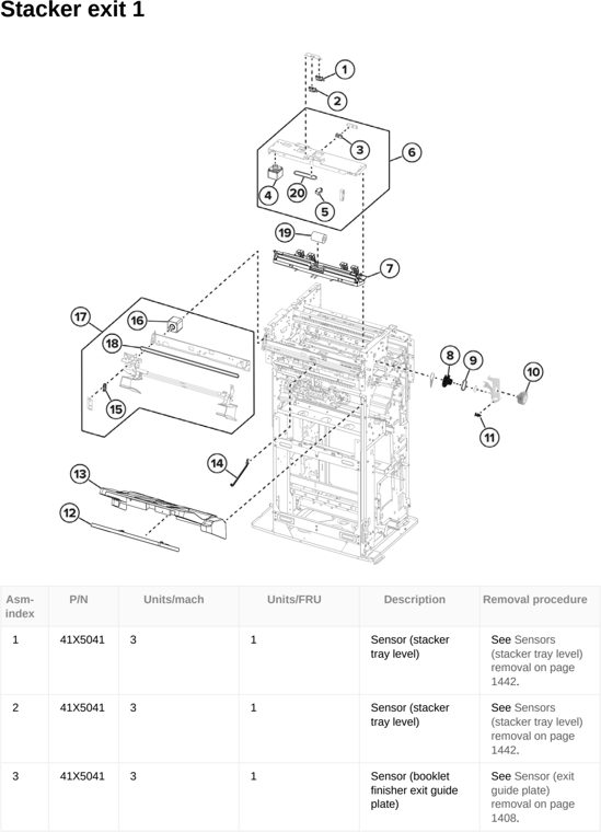 Assembly 126: Stacker exit 1 parts diagram - Lexmark CX833 CX961 CX962 CX963 XC8355 XC9635 XC9645 XC9655 Parts
