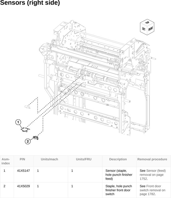 Assembly 153: Sensors (right side) parts diagram - Lexmark CX833 CX961 CX962 CX963 XC8355 XC9635 XC9645 XC9655 Parts