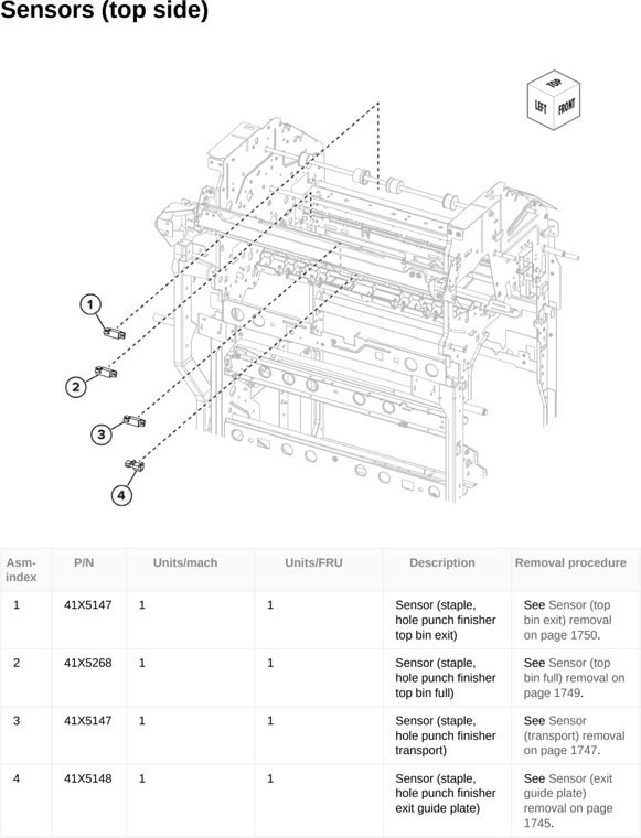 Assembly 154: Sensors (top side) parts diagram - Lexmark CX833 CX961 CX962 CX963 XC8355 XC9635 XC9645 XC9655 Parts