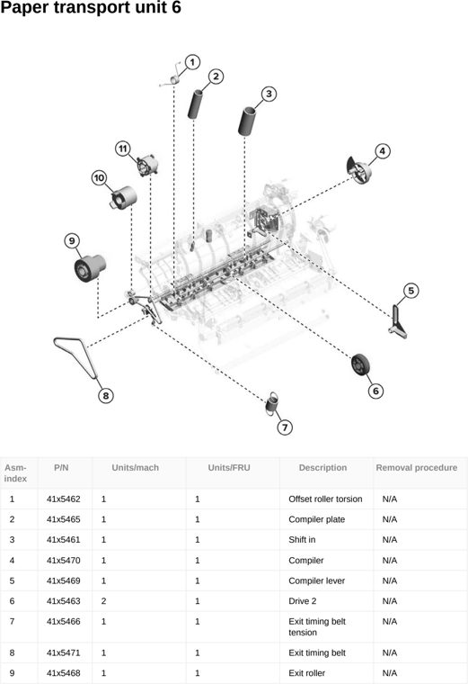 Assembly 164: Paper transport unit 6 parts diagram - Lexmark CX833 CX961 CX962 CX963 XC8355 XC9635 XC9645 XC9655 Parts
