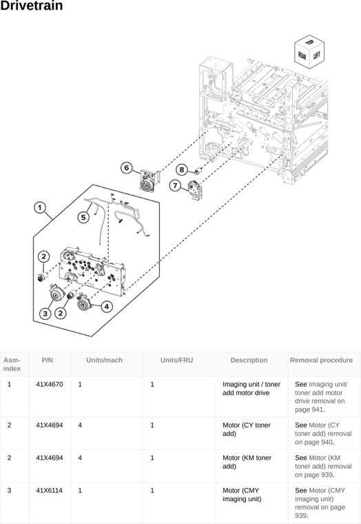 Assembly 18: Drivetrain parts diagram - Lexmark CX833 CX961 CX962 CX963 XC8355 XC9635 XC9645 XC9655 Parts