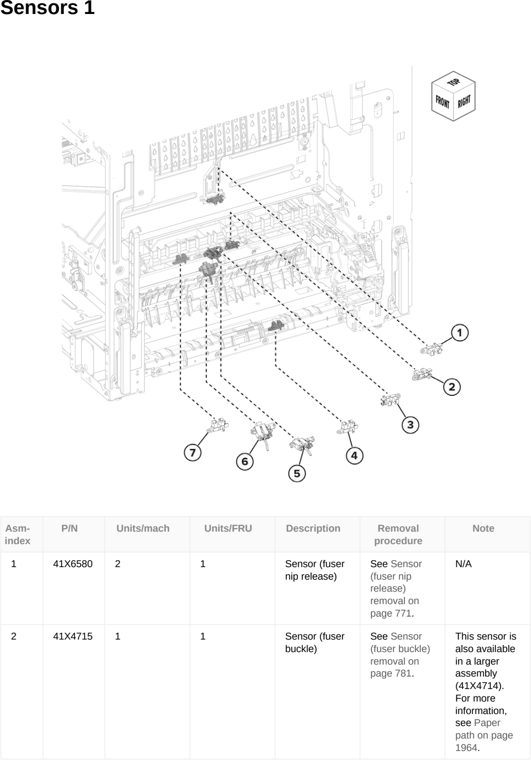 Assembly 19: Sensors 1 parts diagram - Lexmark CX833 CX961 CX962 CX963 XC8355 XC9635 XC9645 XC9655 Parts