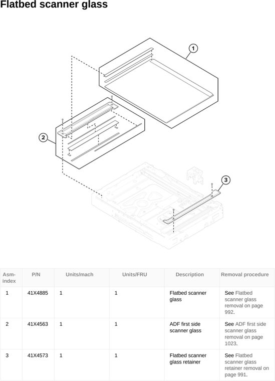 Assembly 27: Flatbed scanner glass parts diagram - Lexmark CX833 CX961 CX962 CX963 XC8355 XC9635 XC9645 XC9655 Parts