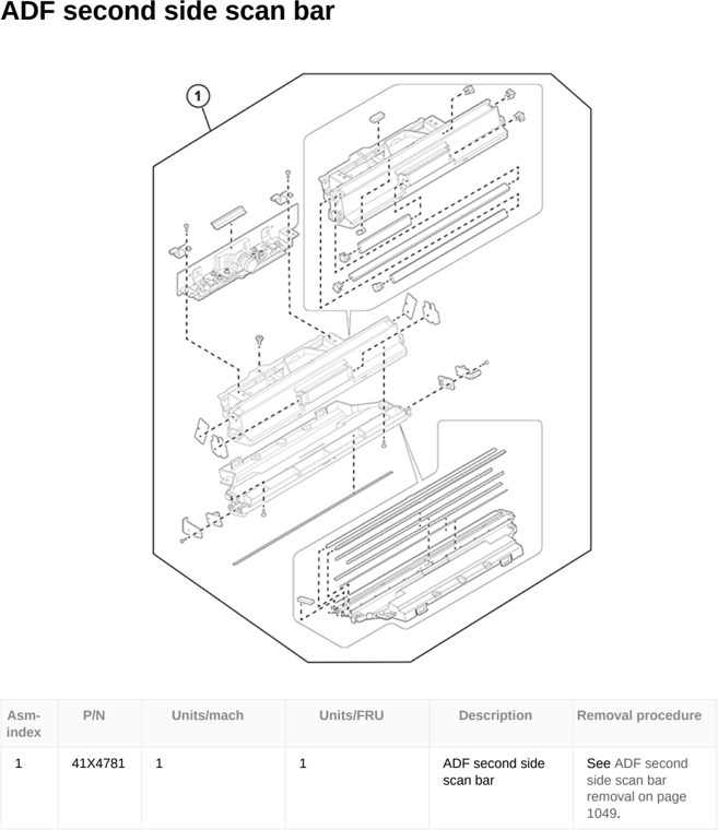 Assembly 37: ADF second side scan bar parts diagram - Lexmark CX833 CX961 CX962 CX963 XC8355 XC9635 XC9645 XC9655 Parts