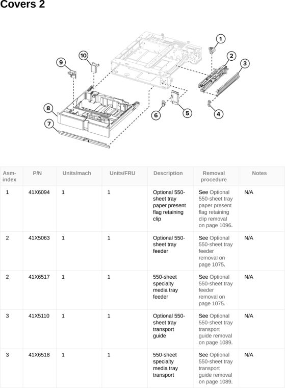 Assembly 42: Covers 2 parts diagram - Lexmark CX833 CX961 CX962 CX963 XC8355 XC9635 XC9645 XC9655 Parts