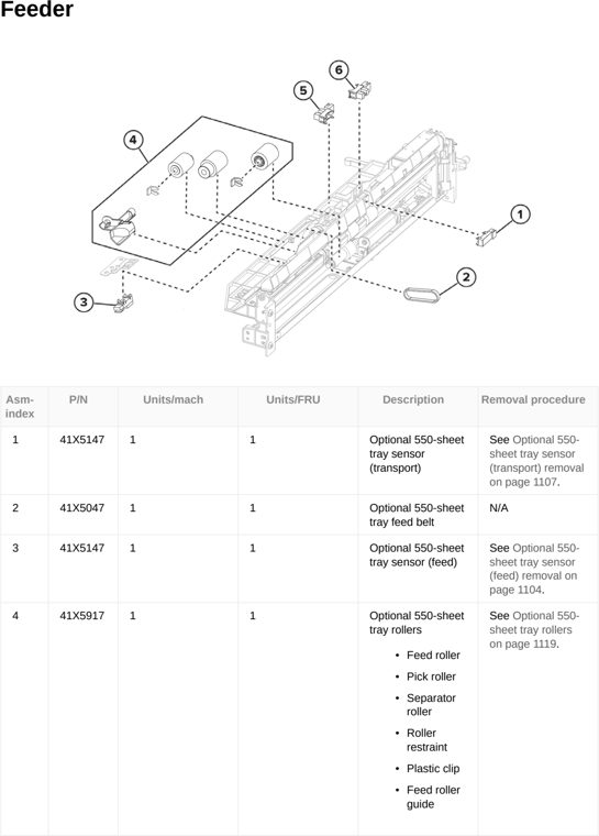 Assembly 44: Feeder parts diagram - Lexmark CX833 CX961 CX962 CX963 XC8355 XC9635 XC9645 XC9655 Parts