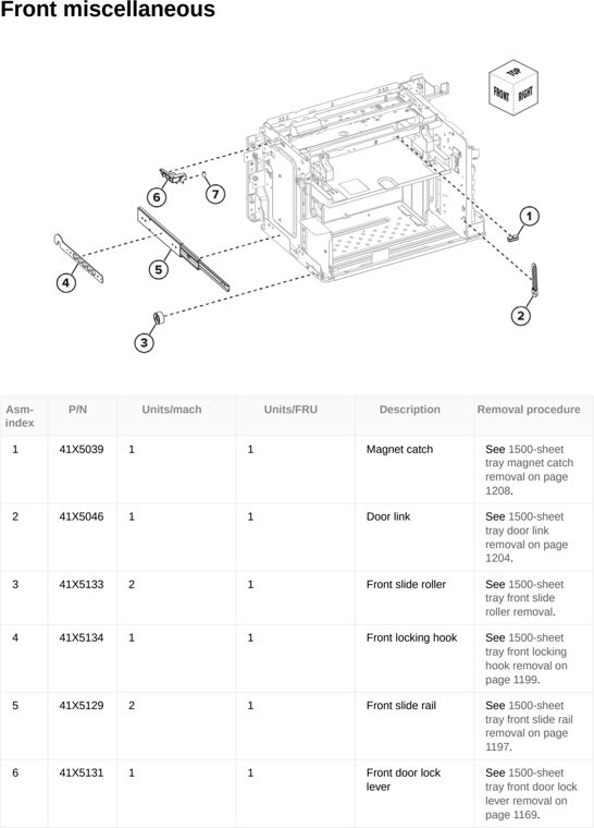 Assembly 57: Front miscellaneous parts diagram - Lexmark CX833 CX961 CX962 CX963 XC8355 XC9635 XC9645 XC9655 Parts