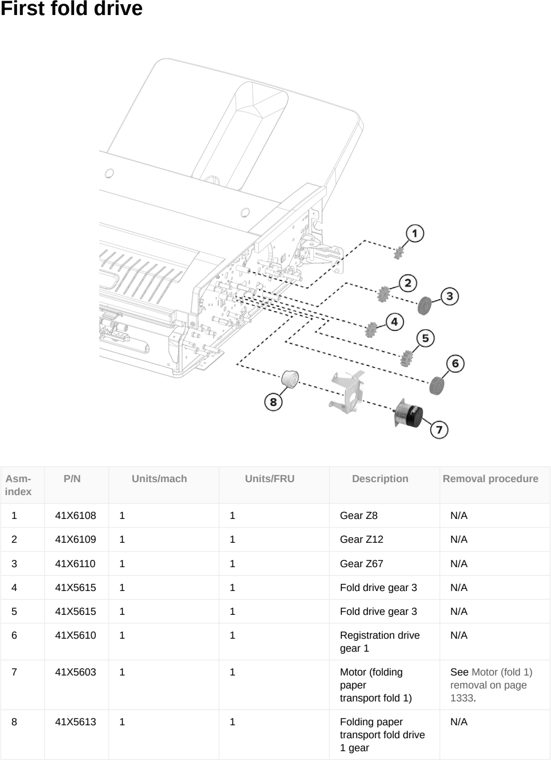 Assembly 79: First fold drive parts diagram - Lexmark CX833 CX961 CX962 CX963 XC8355 XC9635 XC9645 XC9655 Parts