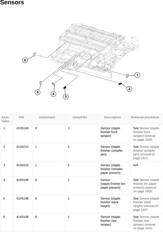 Assembly 99: Sensors parts diagram - Lexmark CX833 CX961 CX962 CX963 XC8355 XC9635 XC9645 XC9655 Parts