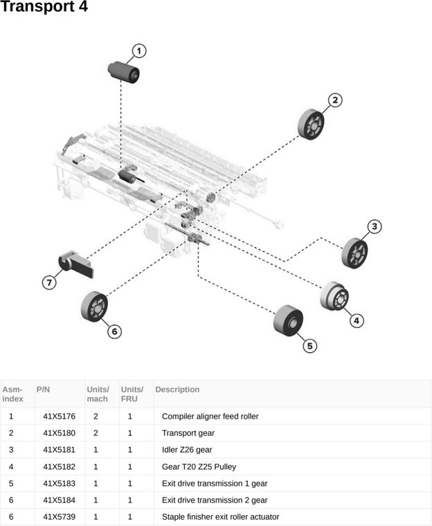Assembly 105: Transport 4 parts diagram - Lexmark MX953se MFP Printer Parts