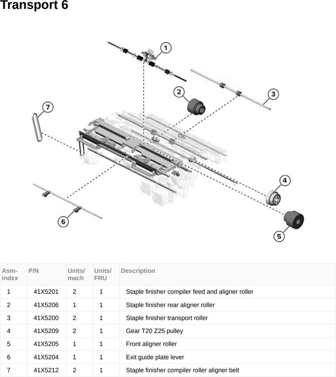 Assembly 107: Transport 6 parts diagram - Lexmark MX953se MFP Printer Parts