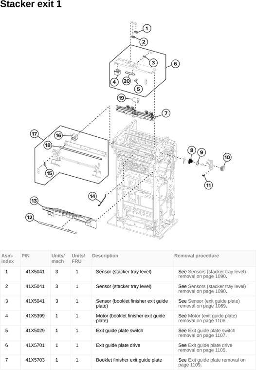 Assembly 114: Stacker exit 1 parts diagram - Lexmark MX953se MFP Printer Parts