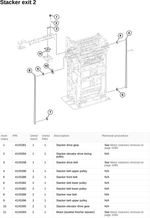 Assembly 115: Stacker exit 2 parts diagram - Lexmark MX953se MFP Printer Parts