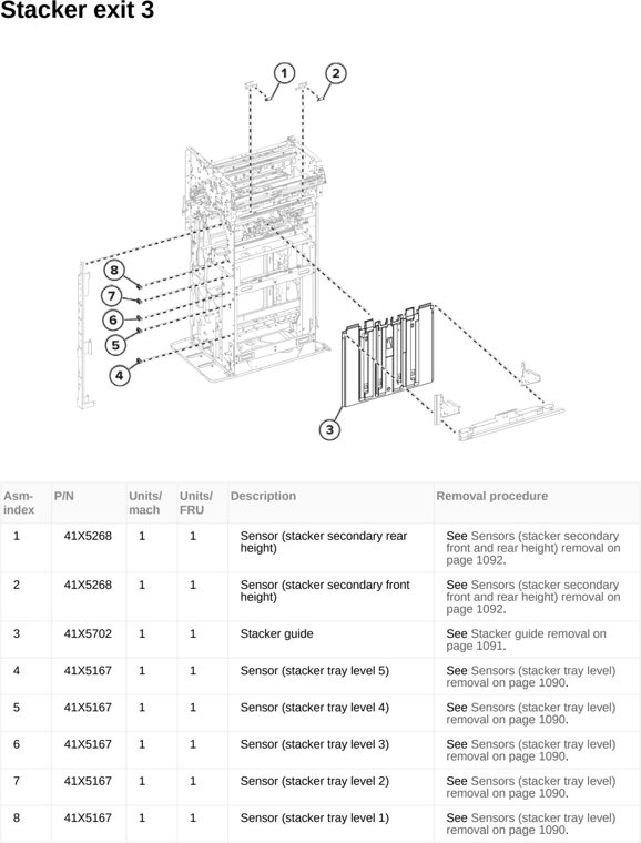 Assembly 116: Stacker exit 3 parts diagram - Lexmark MX953se MFP Printer Parts