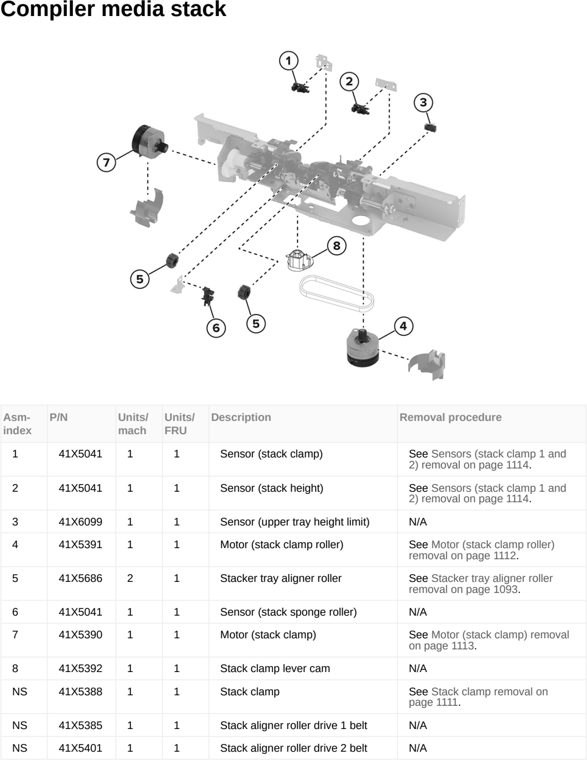 Assembly 118: Compiler media stack parts diagram - Lexmark MX953se MFP Printer Parts