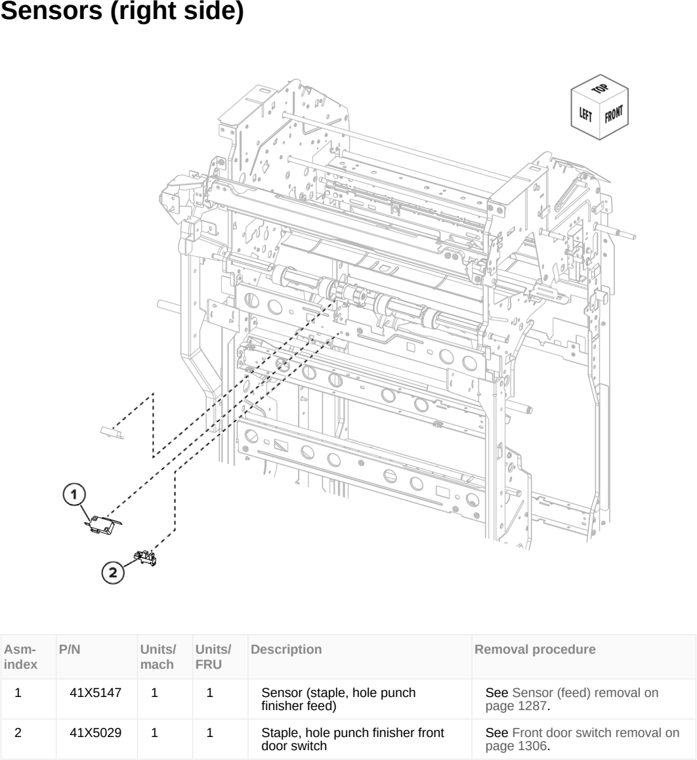 Assembly 141: Sensors (right side) parts diagram - Lexmark MX953se MFP Printer Parts