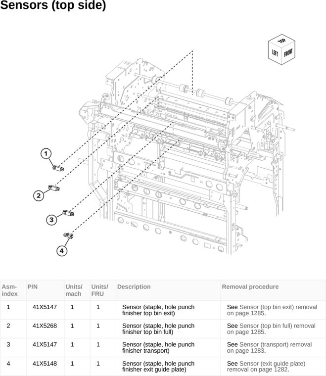 Assembly 142: Sensors (top side) parts diagram - Lexmark MX953se MFP Printer Parts