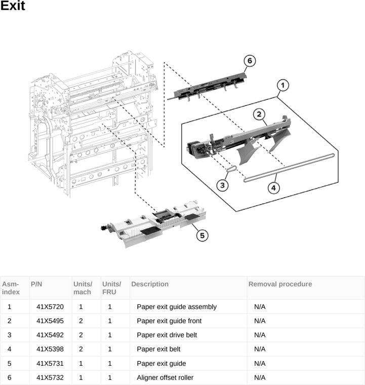 Assembly 156: Exit parts diagram - Lexmark MX953se MFP Printer Parts