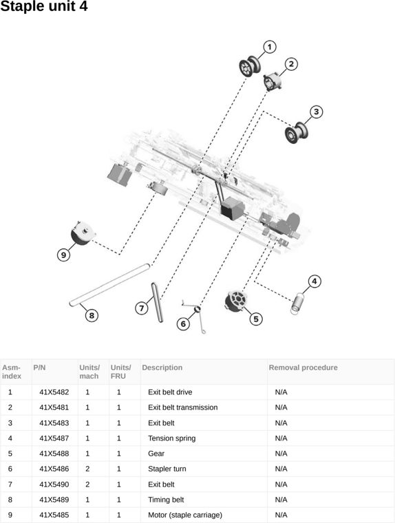 Assembly 166: Staple unit 4 parts diagram - Lexmark MX953se MFP Printer Parts
