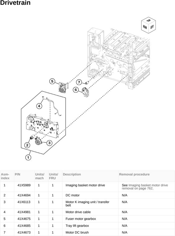 Assembly 18: Drivetrain parts diagram - Lexmark MX953se MFP Printer Parts
