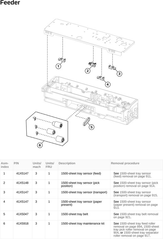 Assembly 44: Feeder parts diagram - Lexmark MX953se MFP Printer Parts