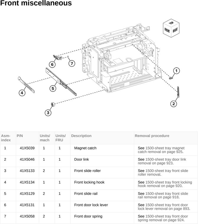 Assembly 45: Front miscellaneous parts diagram - Lexmark MX953se MFP Printer Parts