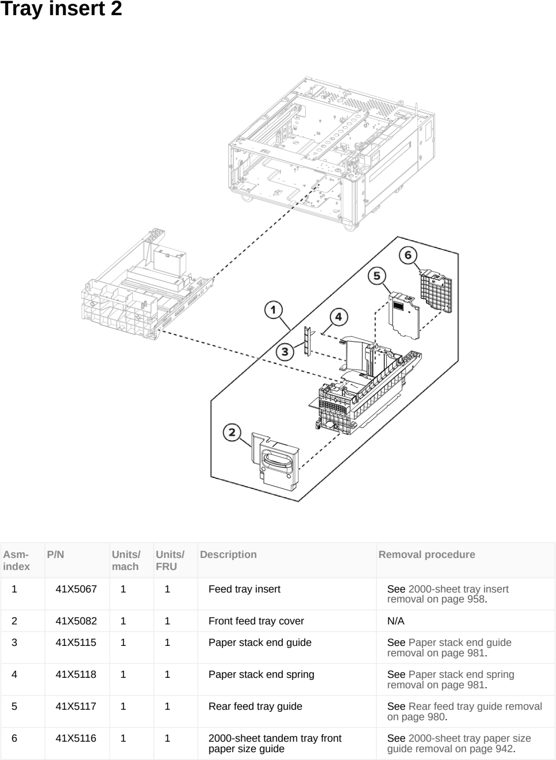 Assembly 56: Tray insert 2 parts diagram - Lexmark MX953se MFP Printer Parts