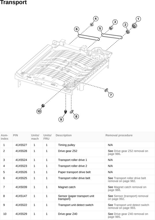 Assembly 64: Transport parts diagram - Lexmark MX953se MFP Printer Parts