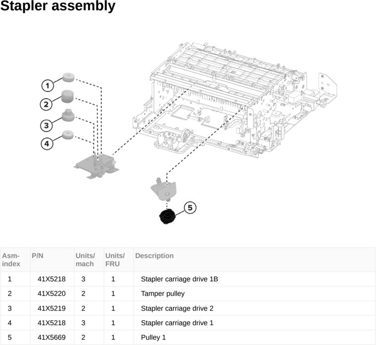 Assembly 89: Stapler assembly parts diagram - Lexmark MX953se MFP Printer Parts