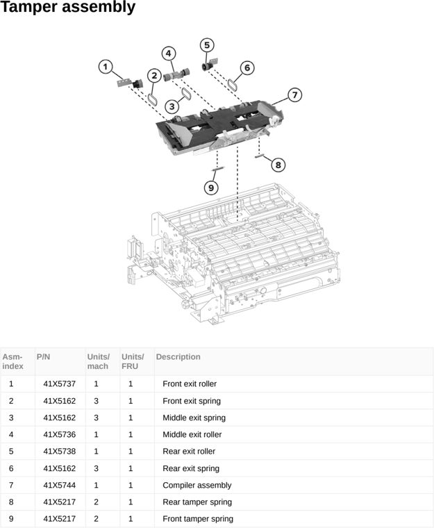 Assembly 90: Tamper assembly parts diagram - Lexmark MX953se MFP Printer Parts
