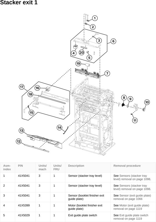 Assembly 101: Stacker exit 1 parts diagram - Lexmark CS963 Printer Parts