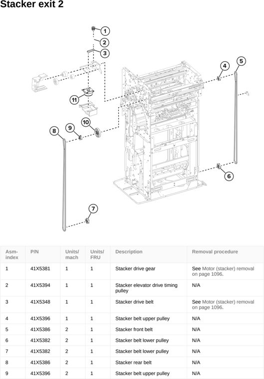 Assembly 102: Stacker exit 2 parts diagram - Lexmark CS963 Printer Parts