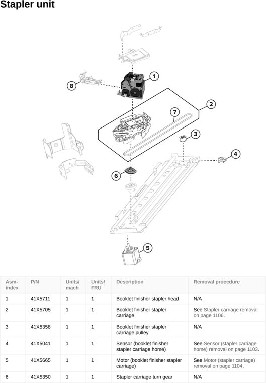 Assembly 107: Stapler unit parts diagram - Lexmark CS963 Printer Parts