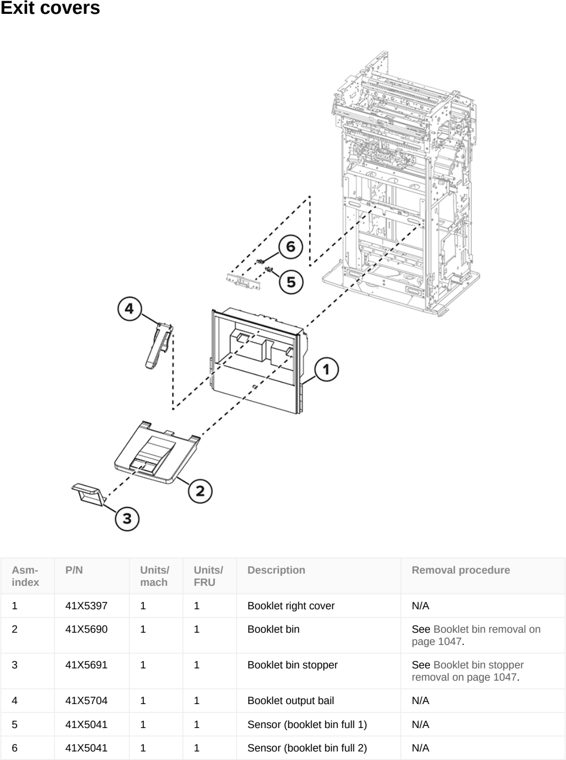 Assembly 109: Exit covers parts diagram - Lexmark CS963 Printer Parts