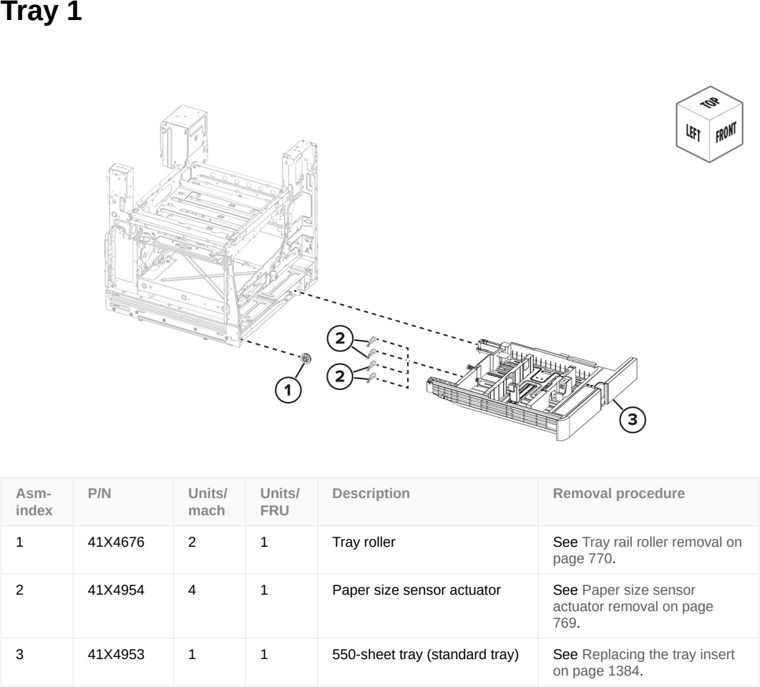 Assembly 12: Tray 1 parts diagram - Lexmark CS963 Printer Parts
