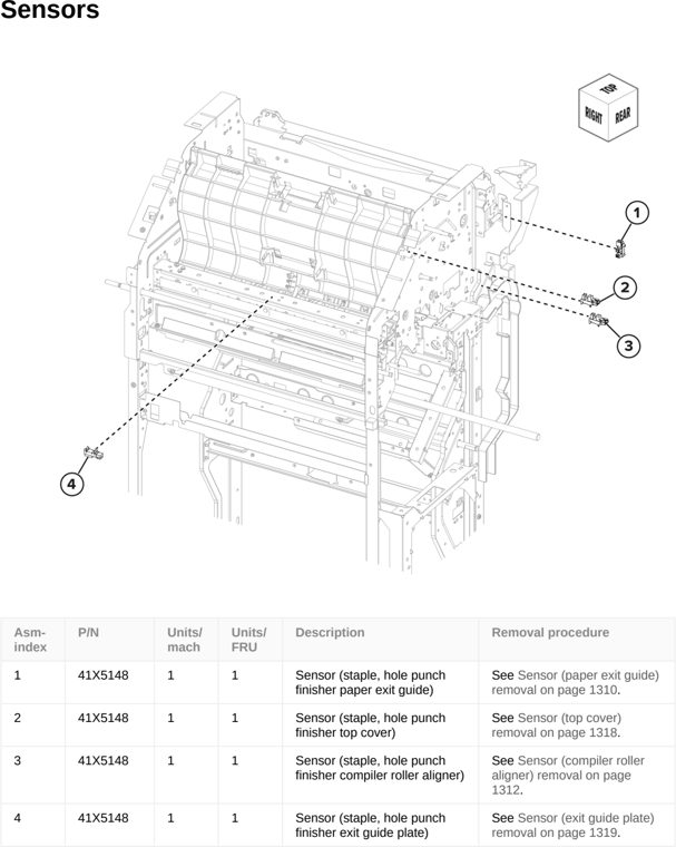 Assembly 124: Sensors parts diagram - Lexmark CS963 Printer Parts
