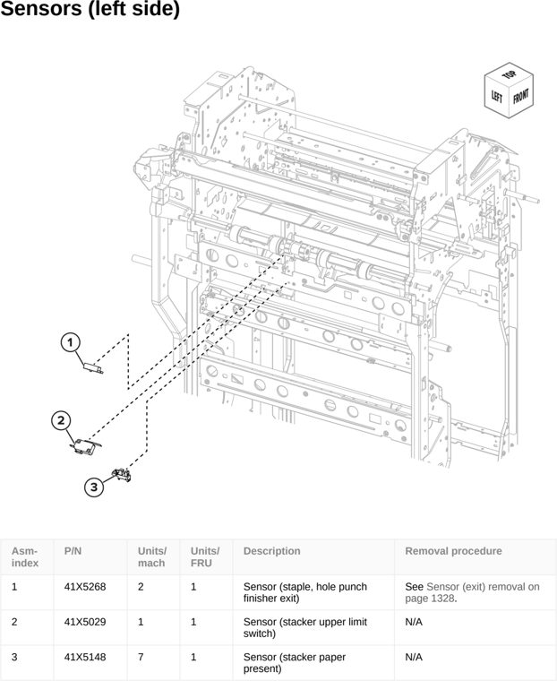 Assembly 125: Sensors (left side) parts diagram - Lexmark CS963 Printer Parts