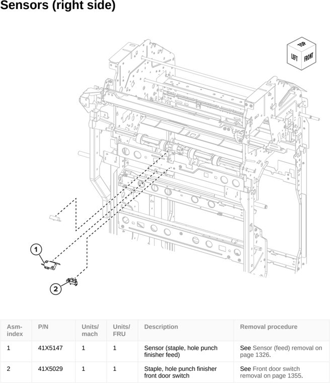 Assembly 126: Sensors (right side) parts diagram - Lexmark CS963 Printer Parts