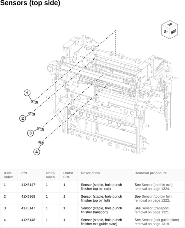 Assembly 127: Sensors (top side) parts diagram - Lexmark CS963 Printer Parts