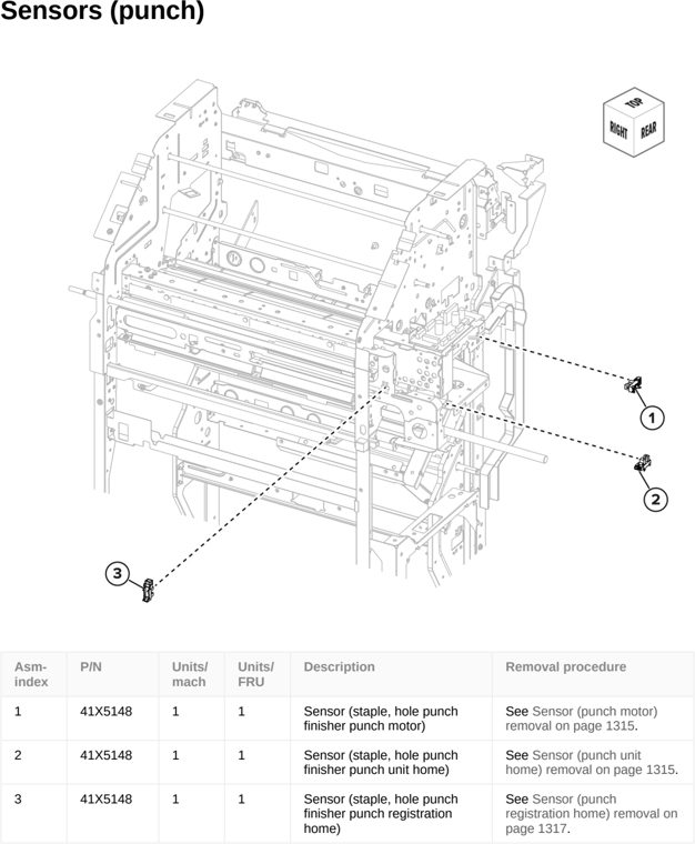 Assembly 128: Sensors (punch) parts diagram - Lexmark CS963 Printer Parts