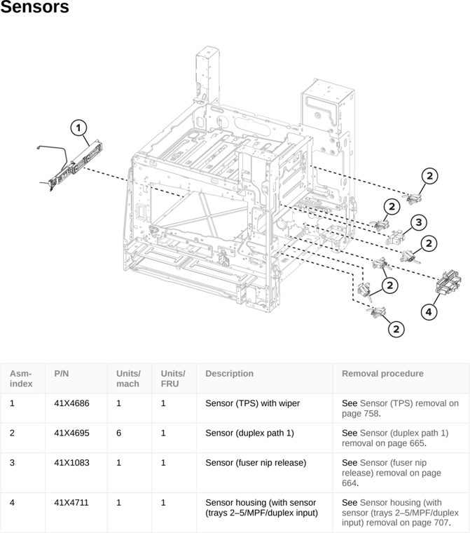 Assembly 19: Sensors parts diagram - Lexmark CS963 Printer Parts