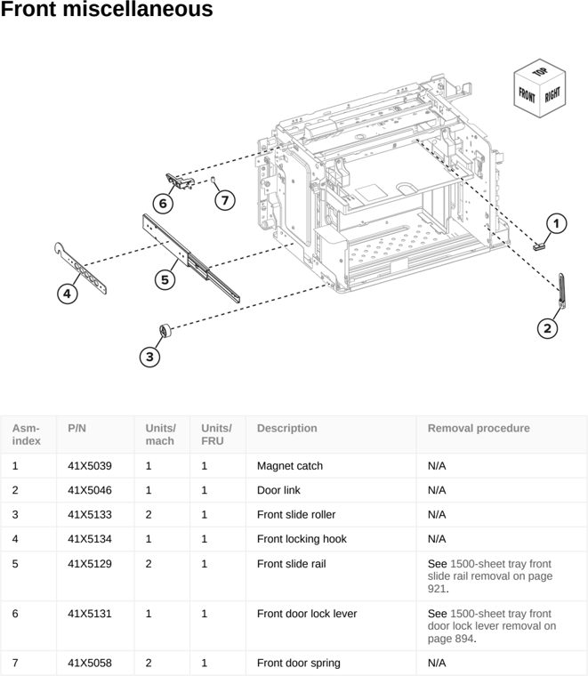 Assembly 38: Front miscellaneous parts diagram - Lexmark CS963 Printer Parts