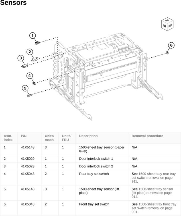 Assembly 41: Sensors parts diagram - Lexmark CS963 Printer Parts