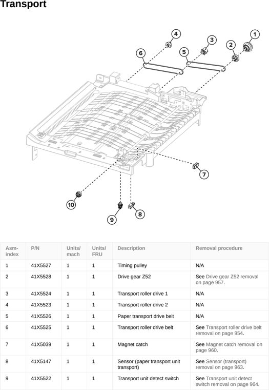 Assembly 57: Transport parts diagram - Lexmark CS963 Printer Parts