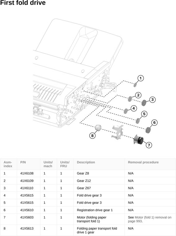 Assembly 61: First fold drive parts diagram - Lexmark CS963 Printer Parts