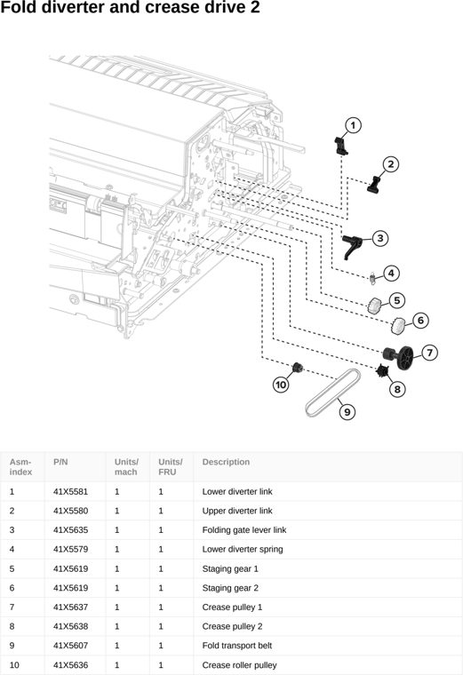 Assembly 63: Fold diverter and crease drive 2 parts diagram - Lexmark CS963 Printer Parts