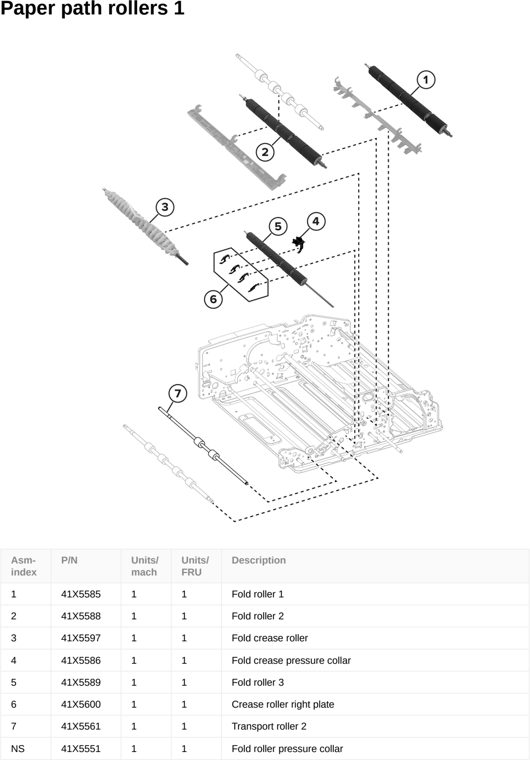 Assembly 65: Paper path rollers 1 parts diagram - Lexmark CS963 Printer Parts